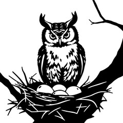 Fototapeta premium Great Horned Owl Nest Silhouette