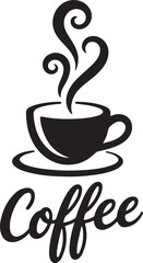 Obraz premium Stylized black and white coffee cup illustration with steam and text