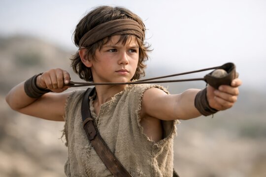 Young David holding sling, moment of courage