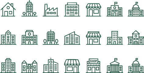 Collection of Simple Building Icons and Outlines.