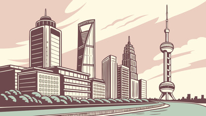 Obraz premium Modern East Asian City Skyline Vector