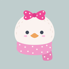 Cute Winter Duck Head with Hat and Scarf Flat Vector