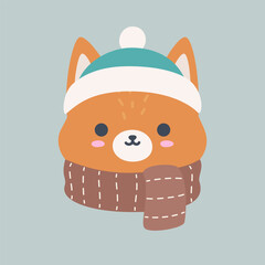 Cute Winter Squirrel Head Wearing Hat and Scarf Vector