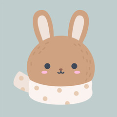 Cute Winter Rabbit Head Illustration with Scarf