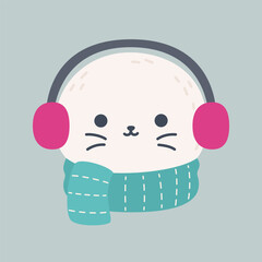 Cute Winter Seal Head Illustration Wearing Scarf