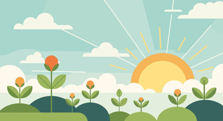 Colorful Flowers Blooming in Sunny Landscape.