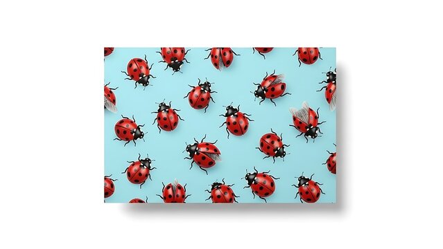 Vibrant ladybug pattern on light blue background