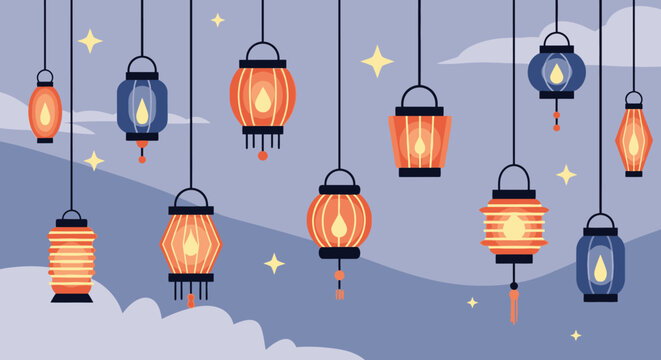 Hanging Lanterns with Soft Glowing Light.