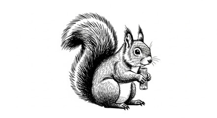 Detailed Sketch of a Squirrel Holding a Nut. © FAUZI