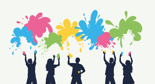 Silhouetted People Throwing Colored Paint in Air.