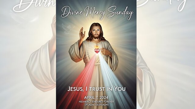 Divine Mercy Sunday Jesus Christ Trust Faith Religious Poster Holy Light Glow Spiritual Worship Christianity Easter