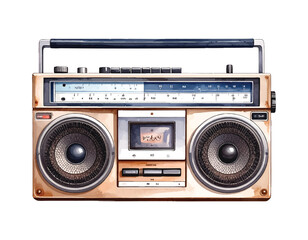 Obraz premium Vintage portable boombox stereo cassette player with watercolor illutrastion transparent background