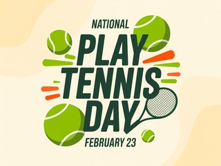 National play tennis day banner with tennis balls and racket on light background