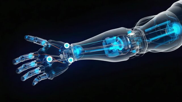 Futuristic robotic arm with transparent technology design