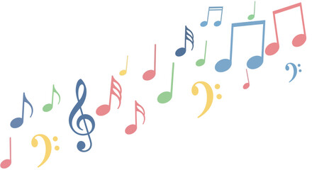 Colorful Musical Notes and Symbols on White Background
