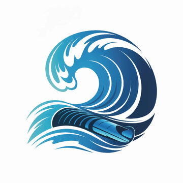 Blue wave vector illustration with white background, a stylized blue wave.