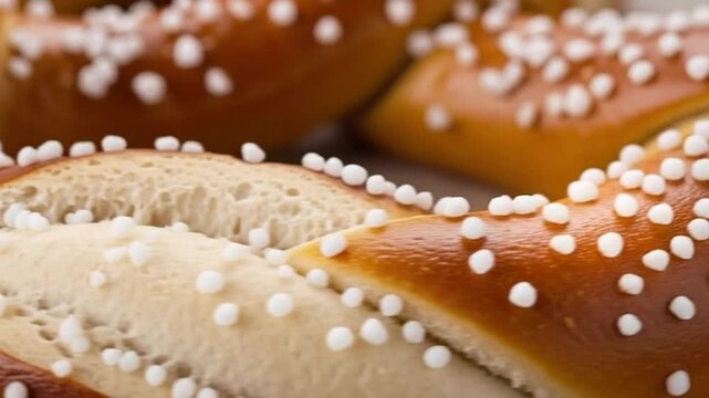 Close-up View of Deliciously Baked Pretzels with White Sugar Sprinkles