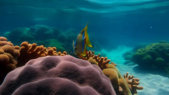 Majestic angelfish swimming near colorful coral reefs