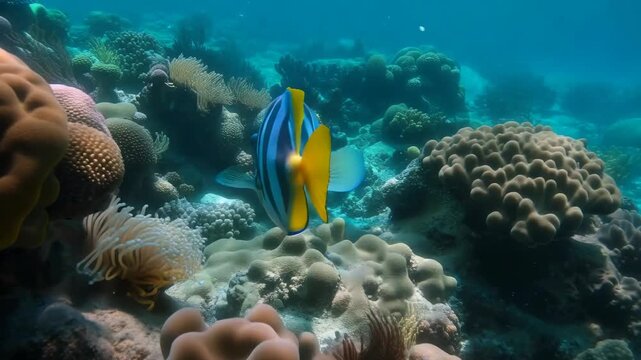 Majestic angelfish swimming through vibrant coral reef ecosystem