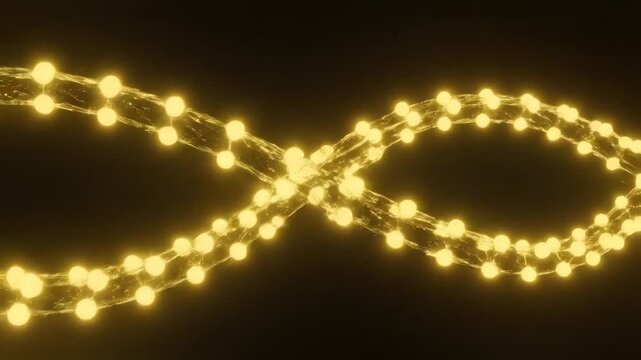 Glowing Infinity Symbol with Golden Lights on Dark Background
