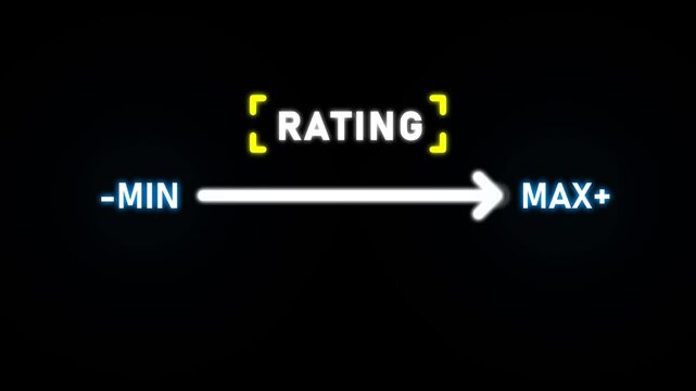 Rating slider with min and max indicators on dark background scale