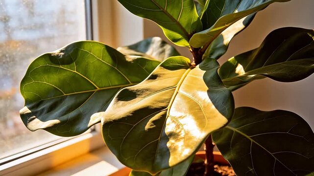Sunlit Fiddle Leaf Fig Plant