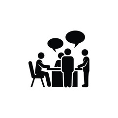 Vector illustration icon black silhouette illustration of four people talking at a meeting table