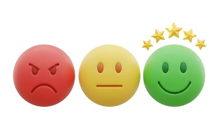 Three Emoticons Showing Anger Neutrality and Happiness with Stars emoji face
