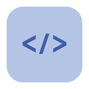 Blue Code Icon with Angle Brackets and Slash on Light Blue Rounded Square Background