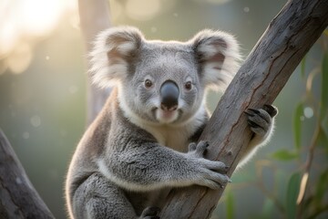Obraz premium Cute Koala on Eucalyptus Tree in Australian Forest Wildlife Portrait