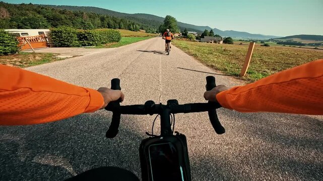 Point of view road cycling through Vercors mountains near Villard de Lans, French Alps