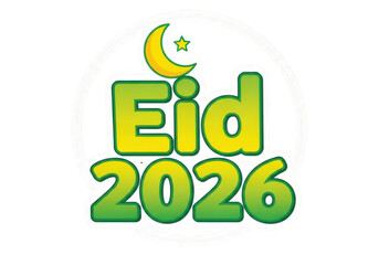Fototapeta premium Green and yellow Eid 2026 text with moon and star icon