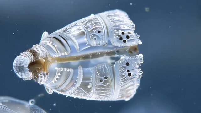 Phantom midge larva detailed macro aquatic insect in water surface reflection closeup
