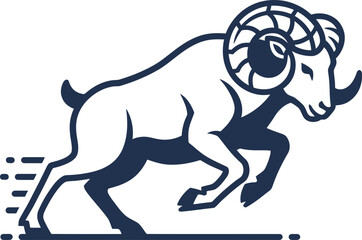 Obraz premium Ram jumping and moving forward with speed lines. Dynamic stylized animal symbol. Power, sport, strength concept. Vector illustration for design, logo