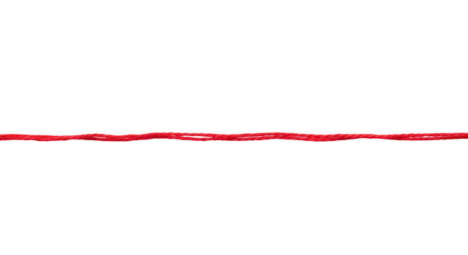 Bright red string isolated PNG, thin thread or twine element on transparent background for graphic design and crafting projects