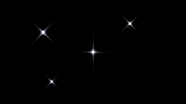 Sparkling stars shine animation. shining white light, twinkling stars effect, twinkle stars light, blinking light effect on black screen background. fairy shining flashing magic twinkle stars. 4k