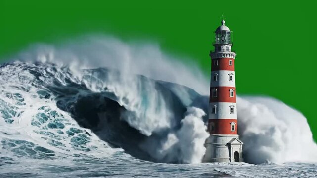Lighthouse stands tall against crashing ocean waves