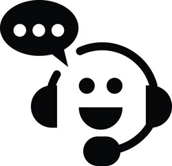 Fototapeta premium Smiling call center agent icon wearing a professional headset with a chat bubble, symbolizing friendly online technical support and helpdesk communication.