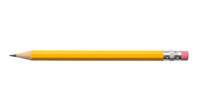 Yellow number two pencil PNG isolated on transparent background, classic school supply for writing and drawing projects