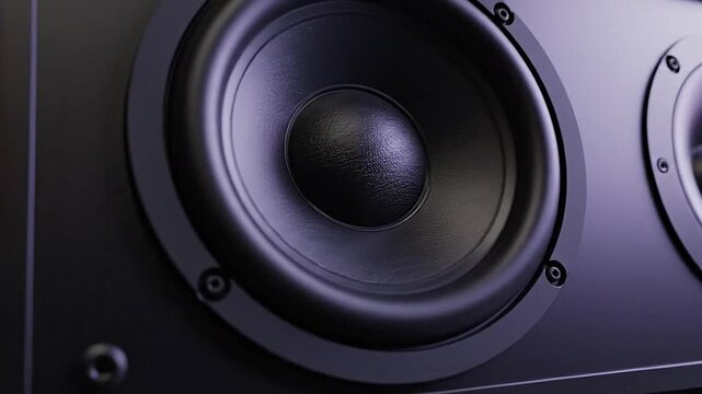 Closeup of a stereo speaker system with two woofers