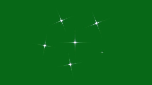 Twinkling stars animation, shining white light, twinkle stars light, twinkle star glitter sparkle, white cartoon blinking stars, flat vector doodle sparkle, glowing light trails on green screen. 4k