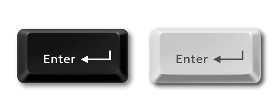 Two vector black and white computer keyboard buttons of enter key isolated on white background