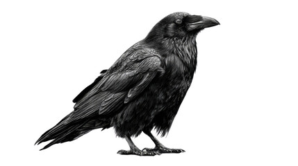 Fototapeta premium Detailed 3D Rendered Black Raven Bird Representing Mystery, Intelligence, Dark Symbolism, Fantasy, Gothic Themes, Nature, Birds of Prey, and Spiritual Imagery in Wildlife Design