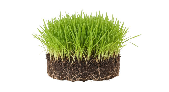 Fresh green wheatgrass with roots isolated PNG, healthy plant for juicing and detox on transparent background