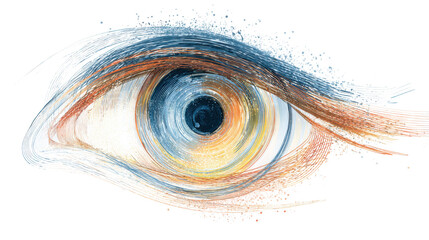 Abstract 3D Illustration of a Swirling Eye Representing Vision, Perception, Art, Creativity, and Optical Art with Colorful Swirls and Digital Effects Symbolizing Insight and Awareness