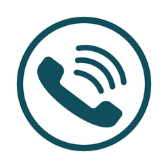 Teal phone icon with signal waves isolated on transparent background