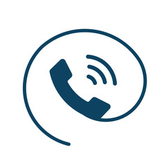A blue phone icon with signal waves isolated on transparent background