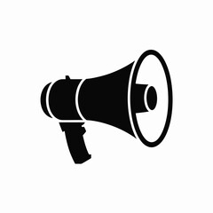 Black silhouette of a megaphone on white background