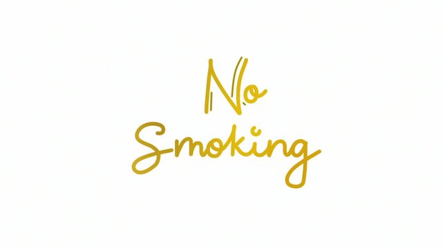 No smoking One line continuous animated typography intro outro animation video, hand drawn calligraphy monoline lettering vintage single line text gold golden type on white background backdrop bg 