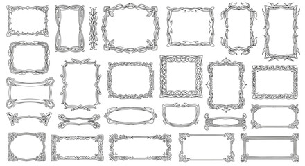 Diverse array of rectangular and oval decorative frames with intricate border patterns offers numerous options for certificate or photo edges.